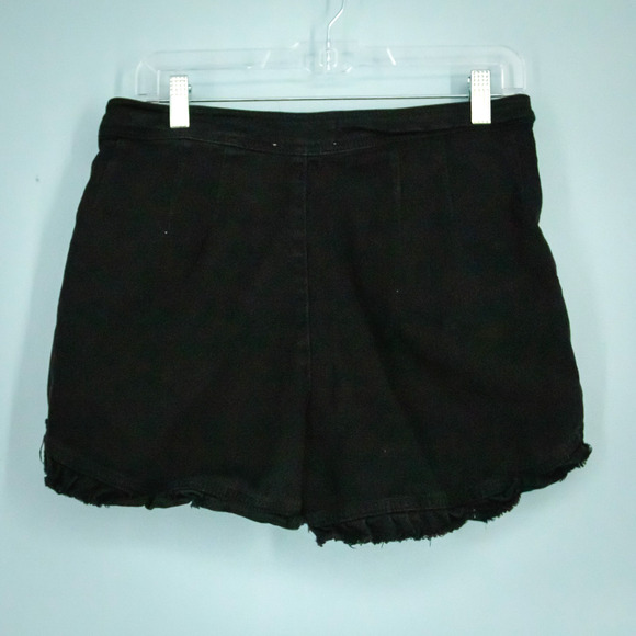 By Anthropologie Size 8 Black Ruffled High Rise Button Zip Denim Jean Shorts - Picture 4 of 8